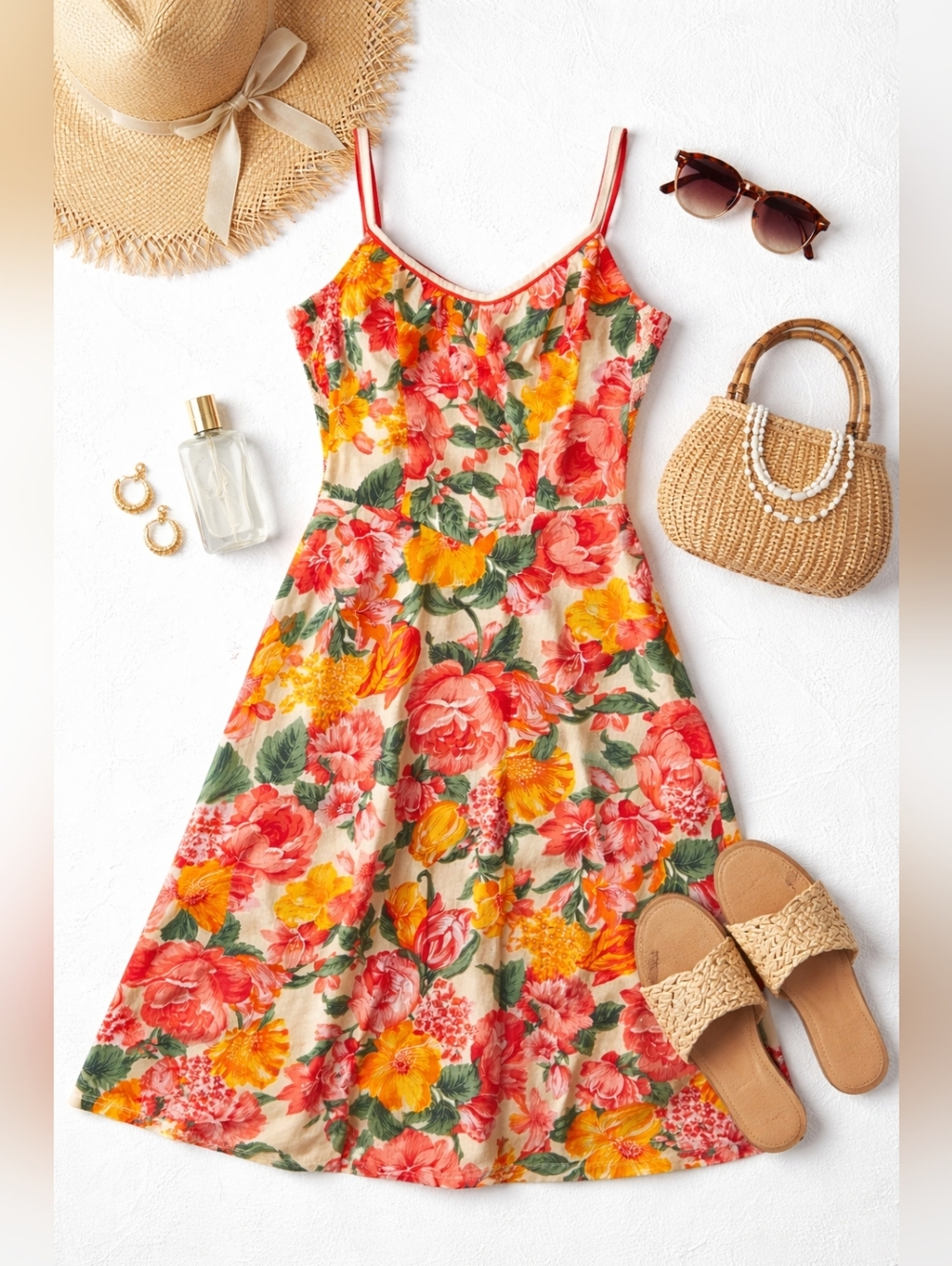 Vintage DeWeese Hawaiian Floral Fit & Flare Sundress | Vacation Cottagecore
